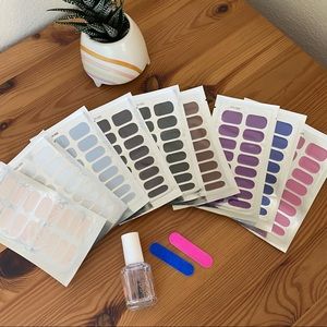 Gel Nail Sticker Pack with files and Essie clear coat.